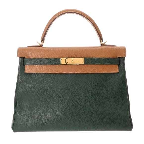 HERMES Kelly 32 Inner Stitch 2WAY Bicolor Natural/Green hand bag - Picture 1 of 10